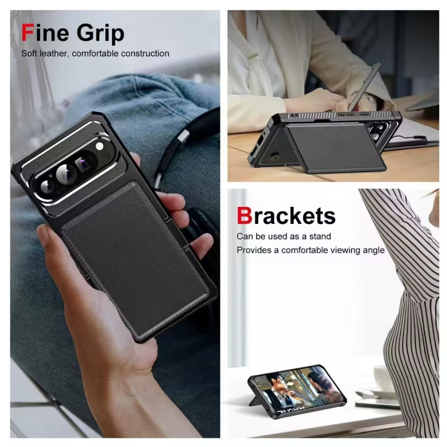 Leder-Flip-Fold-Wallet-Handyhülle für Google Pixel 11 10 9 8 7 Pro XL mit Kartenhalter und Anti-Drop-Schutz in Schwarz - Bild 4