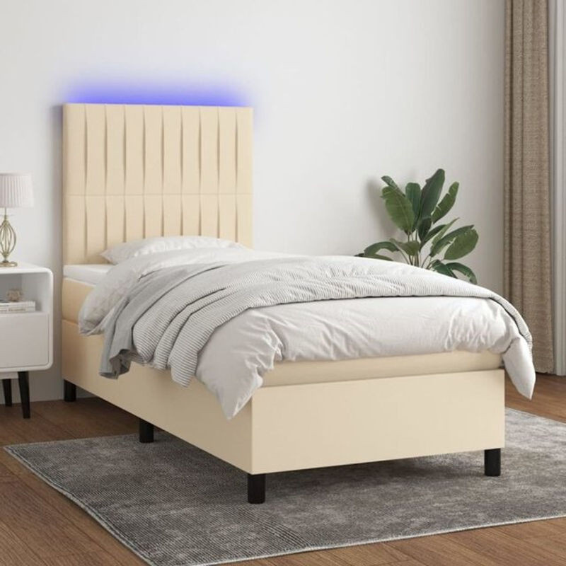 vidaxl Boxspringbett mit Matratze in Beige und Weiß aus Stoff, B/T/H: 200 x 100 x 118 cm - Bild 1