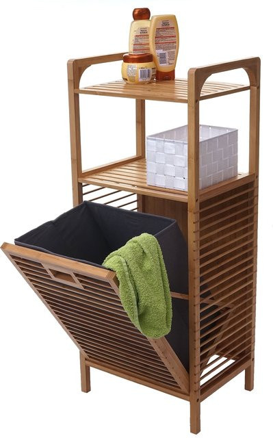 MCW Standregal mit Wäschekorb aus Bambus in Braun, H x B x T: 95 x 40 x 40 cm - Bild 1