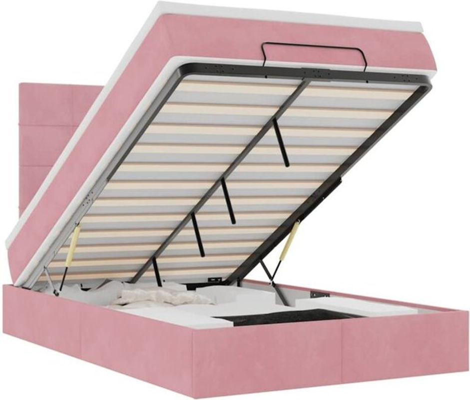 vidaxl Polsterbett Ottoman mit Matratze aus Samt in Rosa, B/T/H: 120 x 200 x 128 cm - Bild 1
