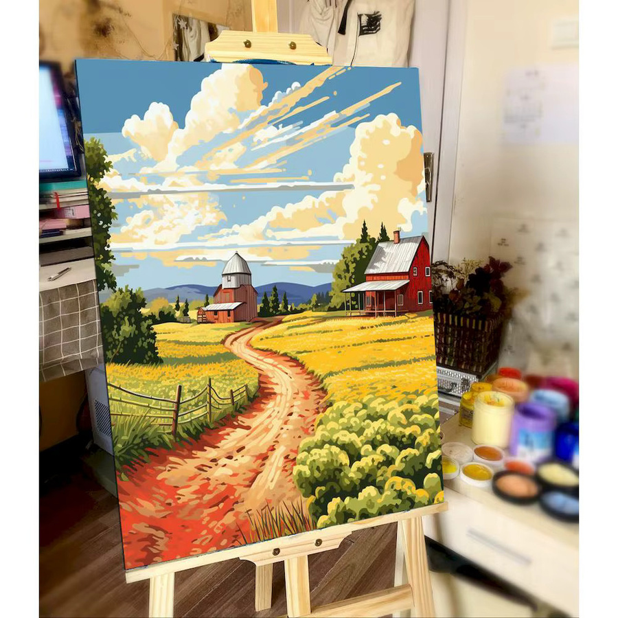 PhotoCustom Malen nach Zahlen Set mit Sonnenuntergang Landschaft Motiv in Mehrfarbig für Herbst und Winter als DIY Leinwand Dekoration - Bild 2