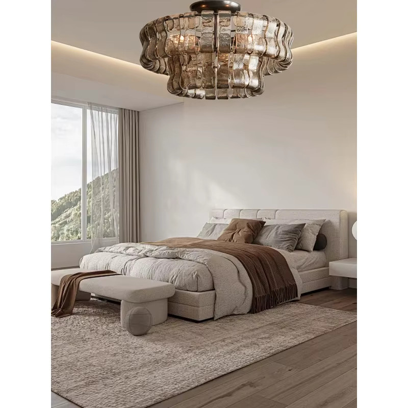 HomeLover Ghiaccio Runder Kronleuchter aus Glas in Grau und Transparent im Art-Deco-Stil mit Gold/Messing-Elementen - Bild 3