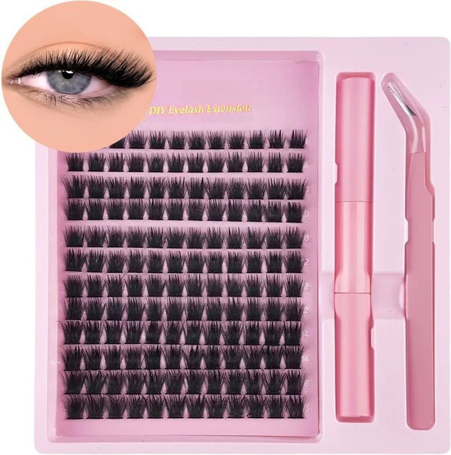 LIMEIKAI Falsche Wimpern-Cluster, C-Form, 144 Stück, Black, 8–16 mm - Bild 1