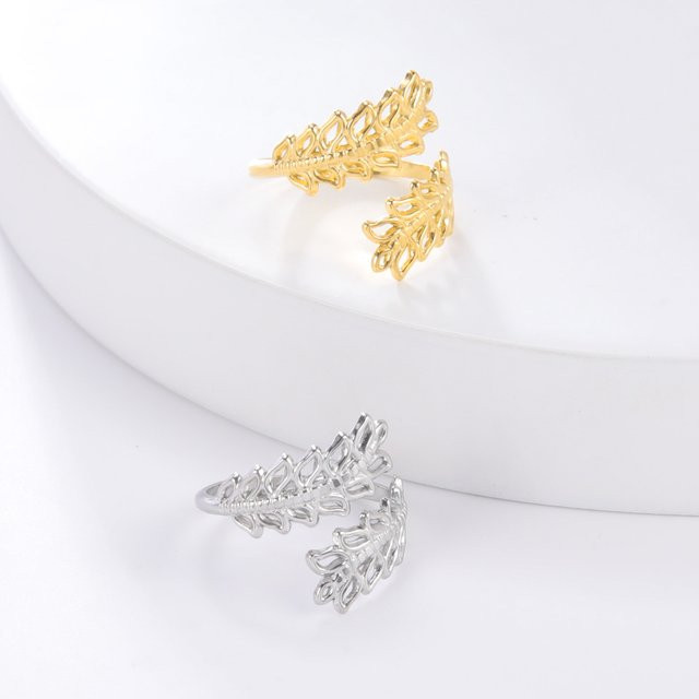 lemegeton Ringe Edelstahl, Geometrisches Herz, Weizenähren, Damen, Gold - Bild 1