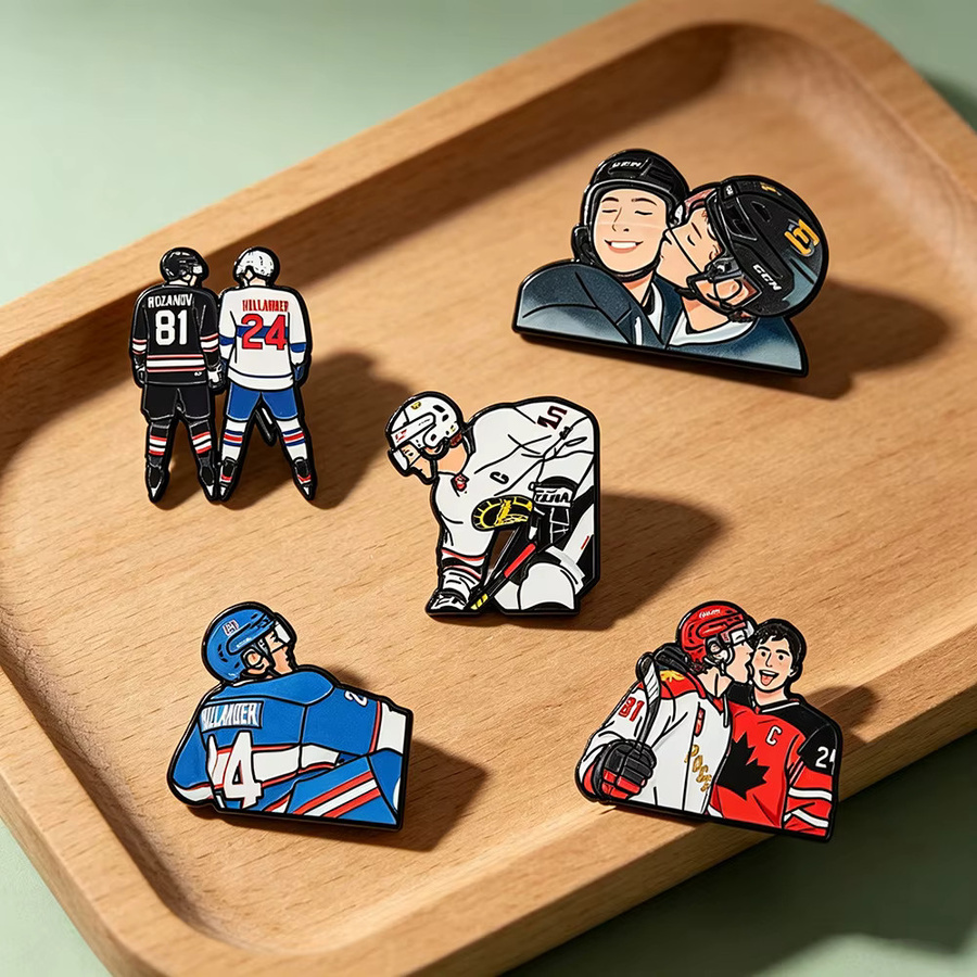 MINISO 5-teiliges Set Hockey-Star-Emaille-Pins, Bunt - Bild 3
