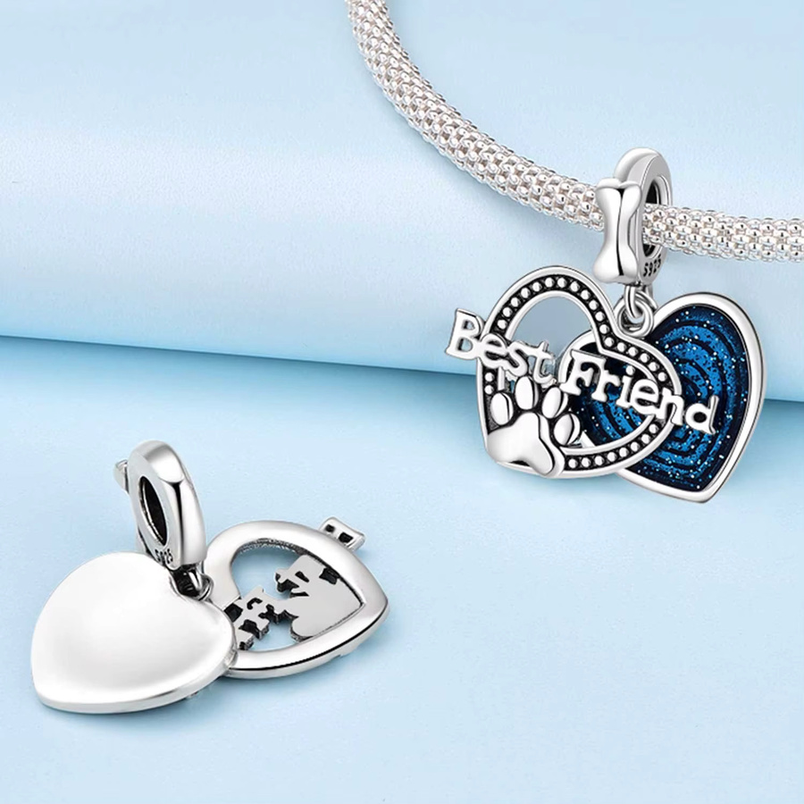 MISEFF Charm, blauer Herzanhänger, 925 Silber, Zirkonia, Unisex - Bild 2
