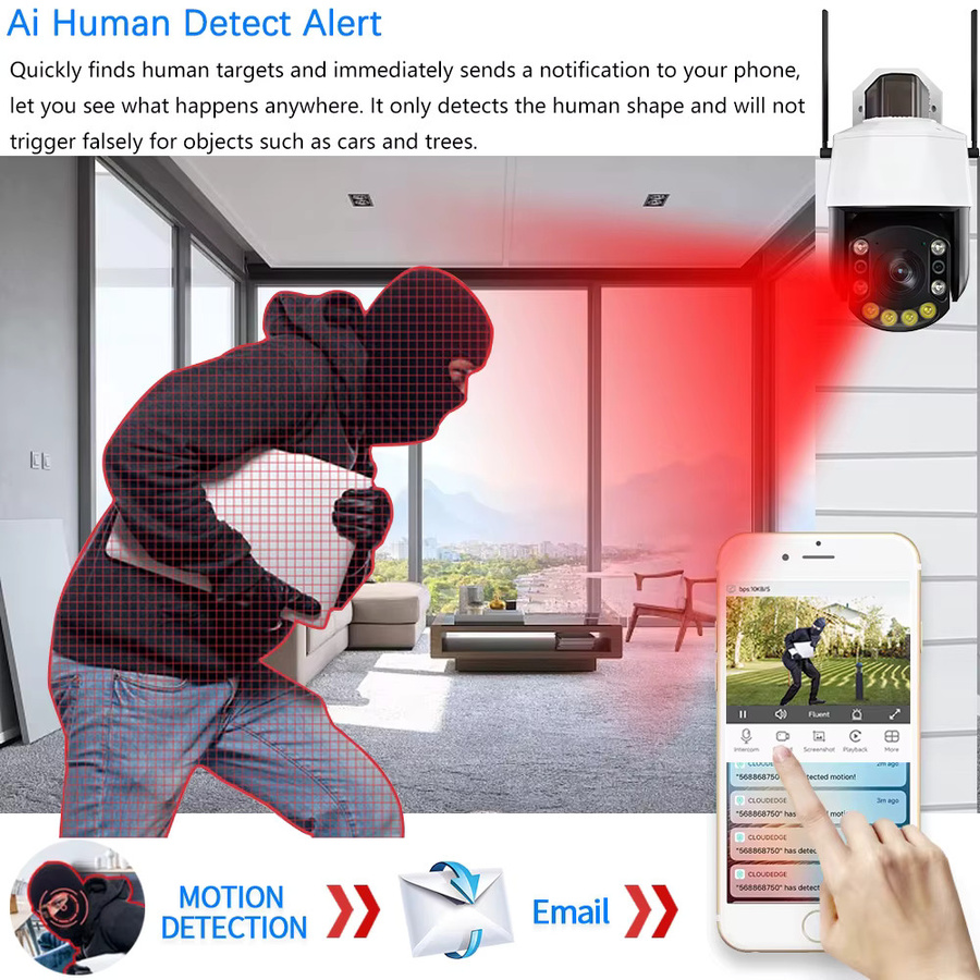 HKIXDISTE PTZ Sicherheit Kamera mit 5MP Auflösung, 50x optischem Zoom, Wifi, Wasserdicht, Nachtsicht und Menschlicher Erkennung, Farbe: Weiß - Bild 5