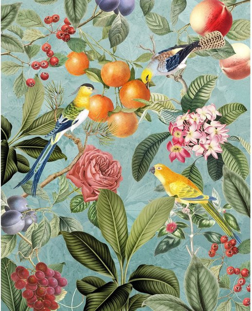 Komar Vliesfototapete Birds and Berries Multicolor B: 200 cm, H: 250 cm - Bild 1