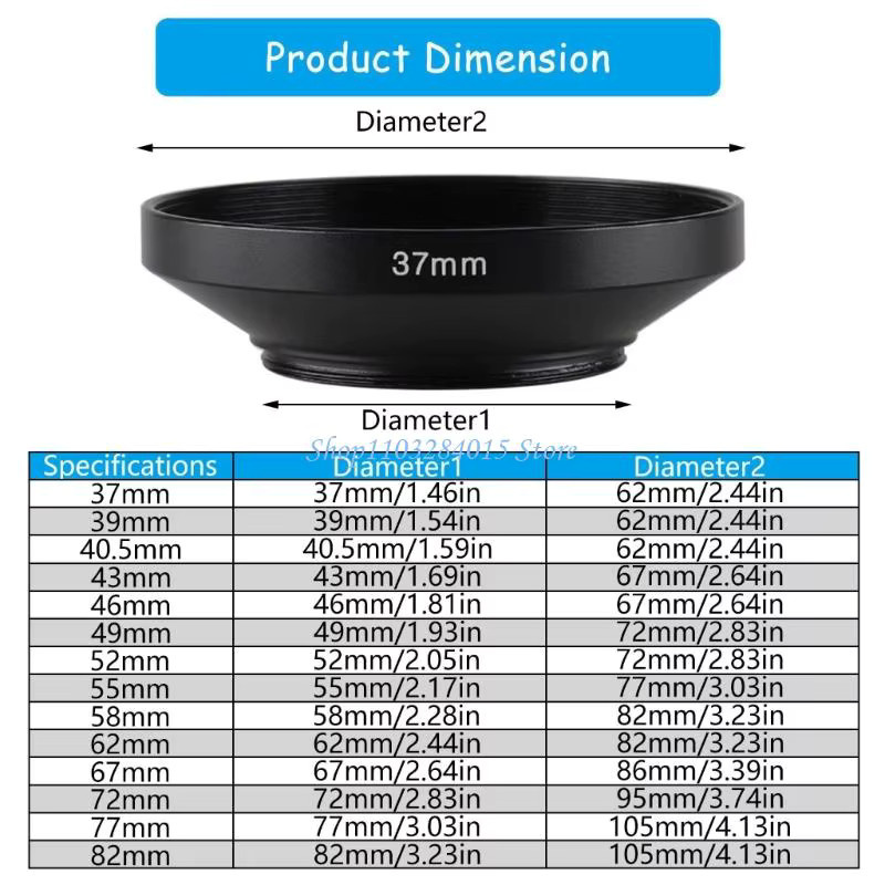 R6FF Metall-Gegenlichtblende für DSLR-Kameras in Schwarz, Streulichtblende für Objektivmodelle von 39 mm bis 82 mm - Bild 3