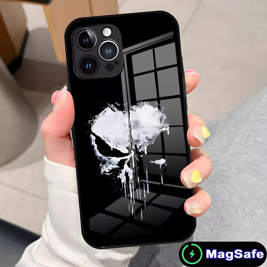 Beast Kingdom Marvel Punisher Handyhülle für iPhone 11 bis 16 Pro Max Plus Mini mit MagSafe Wireless Charging und Glasabdeckung in Schwarz - Bild 2