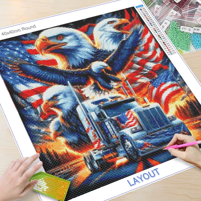 QIZITENG Diamant-Malset Landschaft mit Adler und Nationalflagge in Multicolor mit Rundsteinen - Bild 2