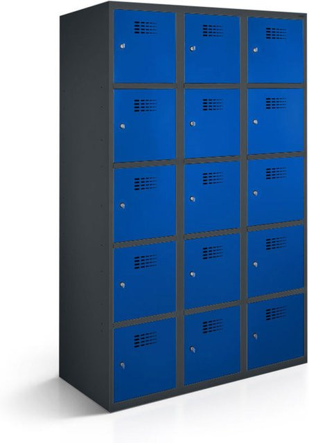 rotstahl Fächerschrank mit 15 Fächern in Dunkelblau und anthrazitgrauem Korpus, B/T/H: 120 x 50 x 180 cm - Bild 1
