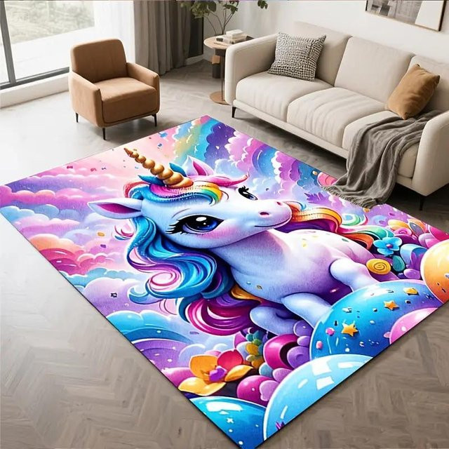 Lodestar Regenbogen Einhorn Teppich für Kinderzimmer und Wohnzimmer, Mehrfarbig, B/T: 80 x 120 cm - Bild 1
