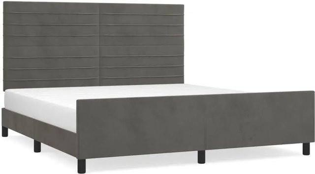 vidaXL Bettgestell mit Kopfteil aus Samt in Dunkelgrau, B/T/H: 160 x 200 x 128 cm (Breite: 160 cm, Höhe: 128 cm, Tiefe: 203 cm) - Bild 1