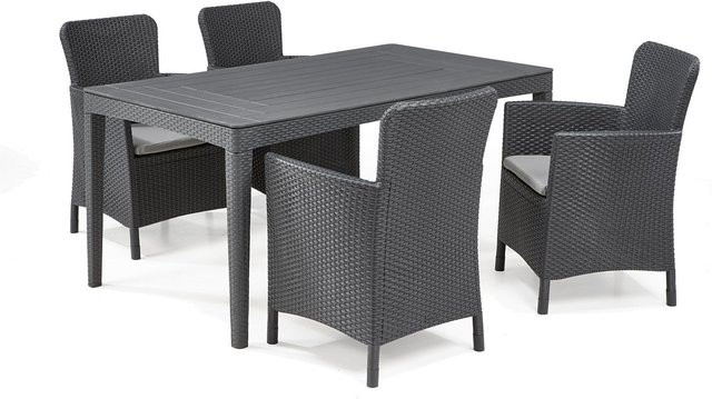Keter Dining Set Girona-Miami 5-teiliges Gartenmöbel-Set aus wetterfestem Kunststoff in Anthrazit und Grau - Bild 1