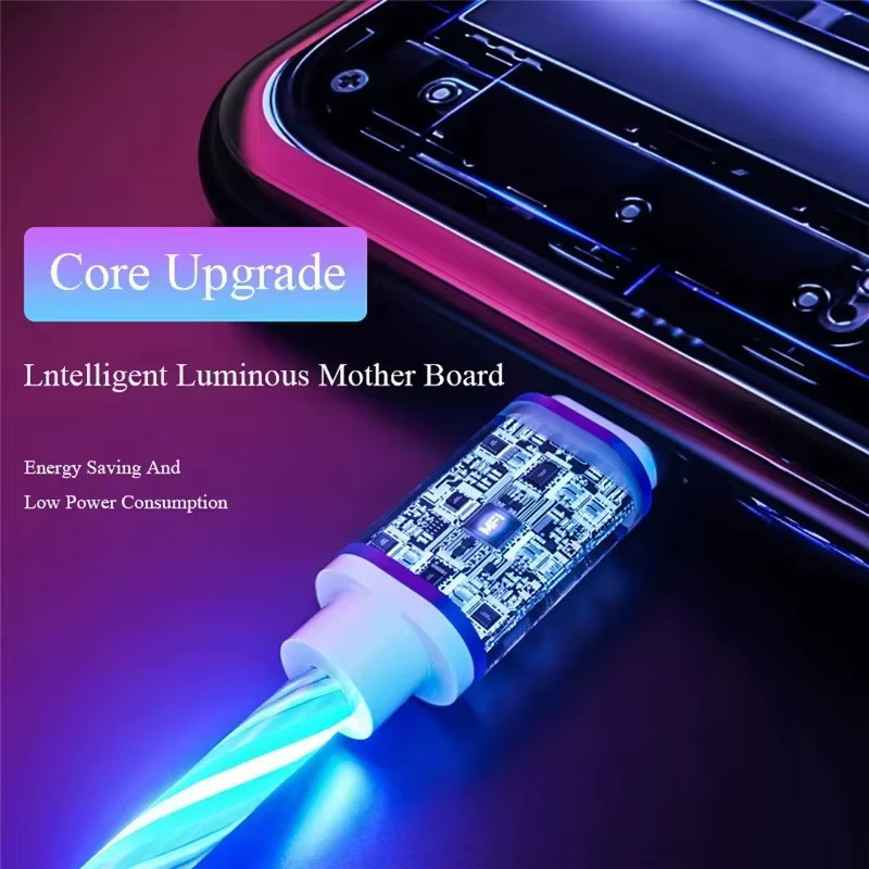 NNBULI USB Typ-C Schnellladekabel mit LED-Leuchteffekt in Rot, 3A Ladeleistung für Samsung, Xiaomi und Huawei - Bild 3