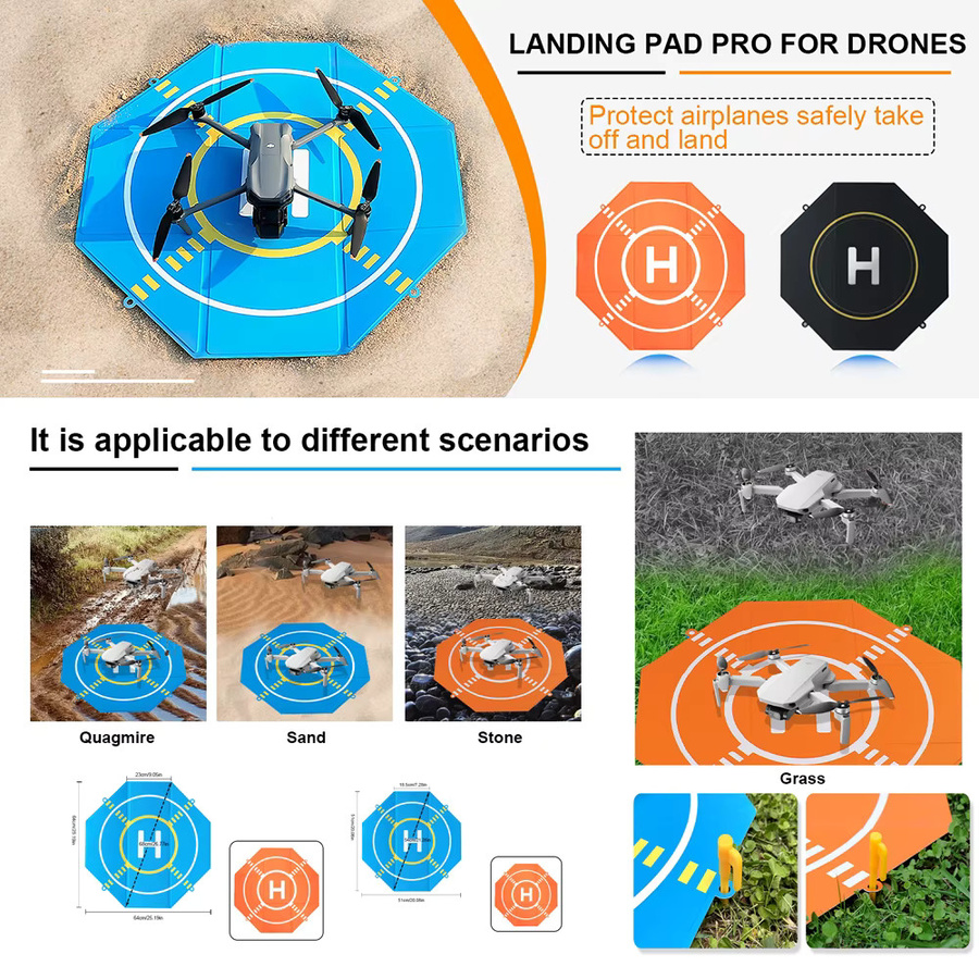 Tragbares und faltbares Drone Landing Pad für RC Drohnen und Hubschrauber in Orange, doppelseitig und wasserdicht mit Nachtsichtfunktion, 20/25 Zoll - Bild 4