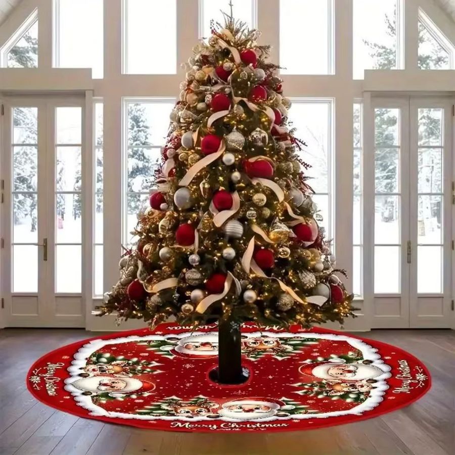 VIKAMA Weihnachtsbaumrock mit Weihnachtsmann- und Rentier-Motiv in Rot - Bild 2