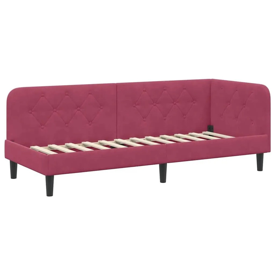vidaXL Eckbettgestell mit Kopfteil in Weinrot aus Samt, B/T/H: 80 x 200 x 140 cm - Bild 2