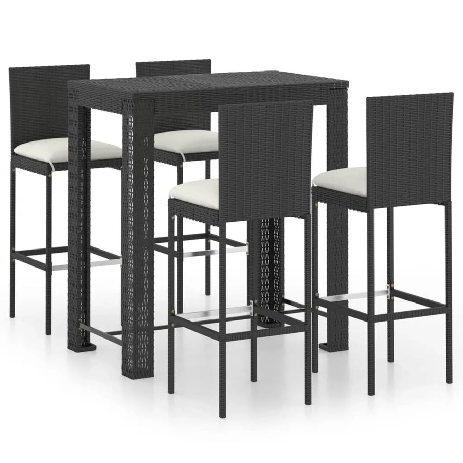 vidaXL 5-tlg Gartenbar-Set Modell 6 aus Poly Rattan mit Kissen in Schwarz - Bild 2
