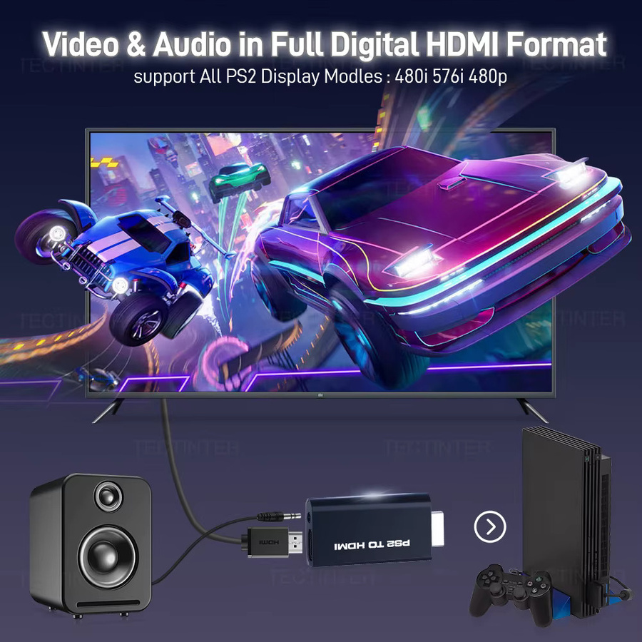 Sony PS2 zu HD HDMI Konverter Adapter in Schwarz mit 3,5 mm Audio Unterstützung für 480i/480p/576i Auflösung - Bild 4