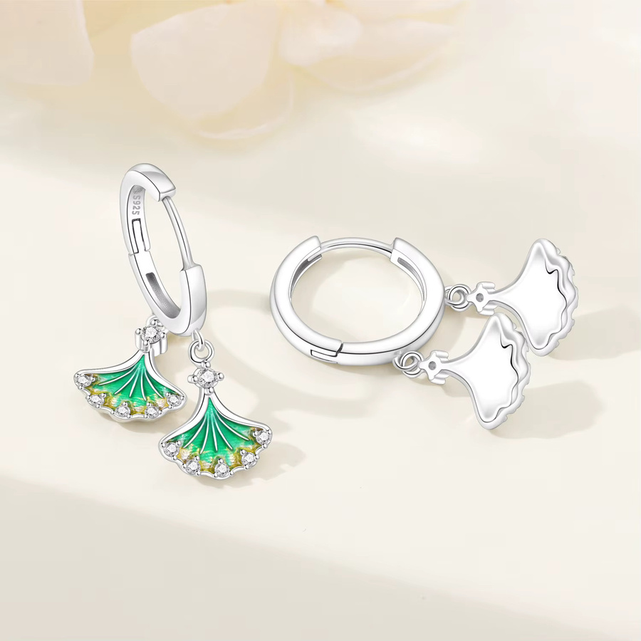 MISEFF Ohrringe, 925 Sterlingsilber, blaue Blumen, grüne Blätter, Damen - Bild 1