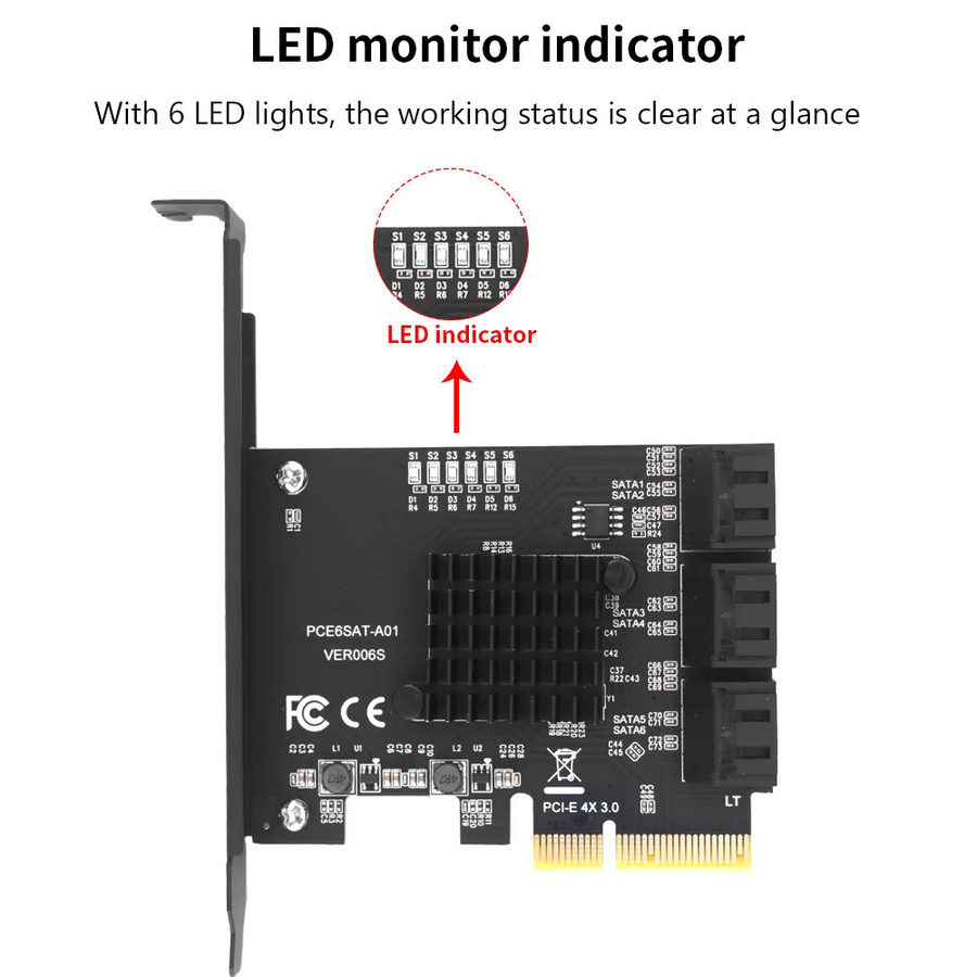 TISHRIC PCIe SATA 3.0 Erweiterungskarte mit 4 bis 6 Ports, 6 Gbit/s Controller für HDD und SSD, Schwarz - Bild 2