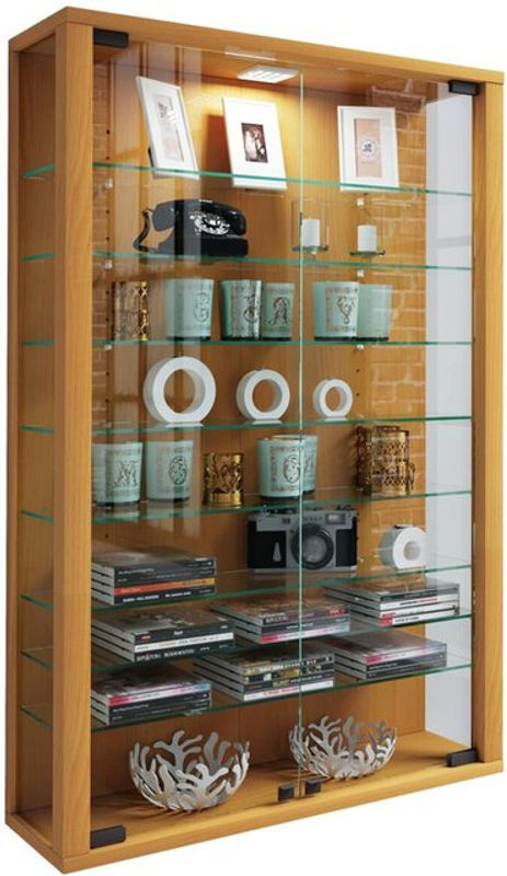 VCM Vitrinenschrank Vitrosa Mini Wandvitrine in Buche mit ESG-Sicherheitsglas und Glastüren, H x B x T: 91 x 59 x 18 cm - Bild 2