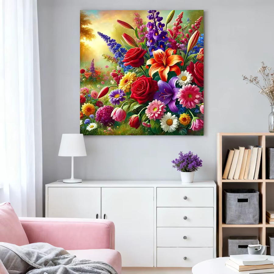 HUACAN 5D-Diamantgemälde Set mit Blumenmotiv Lilie und Rose in Multicolour, Wanddekoration als DIY Mosaik-Handwerk für dein Zuhause - Bild 3
