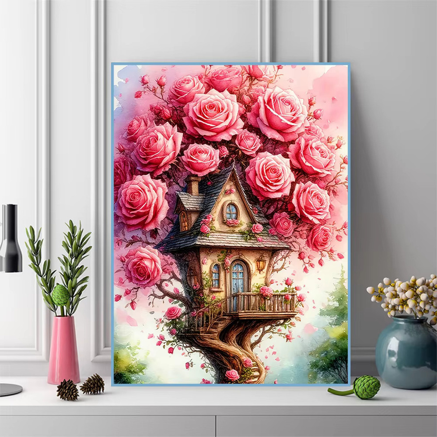 Evershine Diamant Stickerei Set Rose mit quadratischen Steinen in Multicolour, B/H: 30 x 20 cm - Bild 3