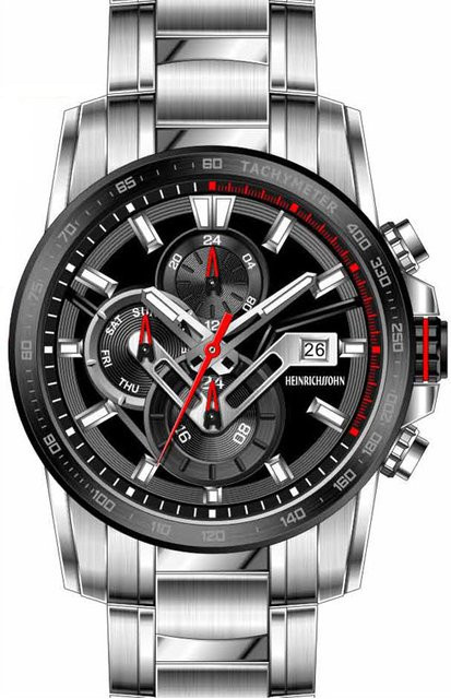 HEINRICHSSOHN Herrenuhr, Quarz, Edelstahl, Schwarz, 50 mm, 10 ATM - Bild 1