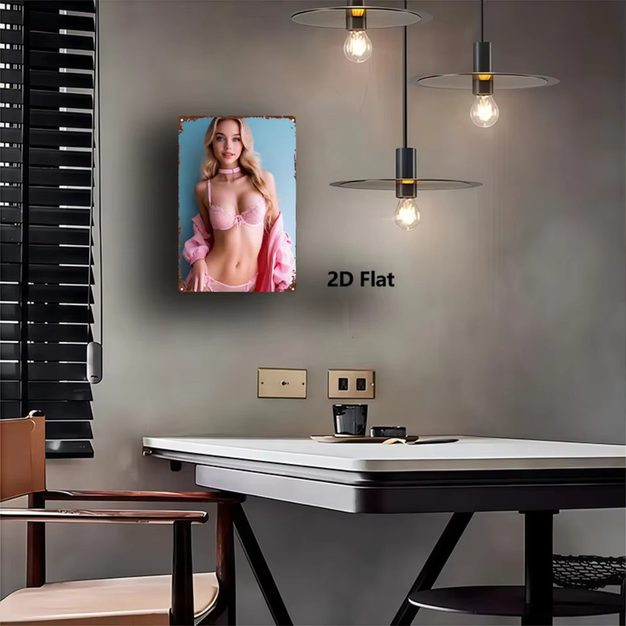 HELLOYOUNG Vintage-Metallschild mit Retro-Spitze, Bralette und Mantel, Wanddekoration in Weiß, B/H: 20,3 x 30,5 cm - Bild 3