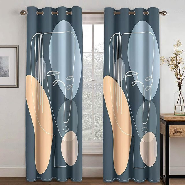 Yiran Furniture Vorhänge mit abstrakten Morandi Kunstwerken, halbtransparent, Mehrfarbig, B: 50 cm, H: 130 cm, 2er-Set - Bild 1