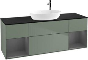 V&B Waschtischunterschrank Finion mit Wandbeleuchtung, Breite: 160 cm, Tiefe: 50,1 cm, Höhe: 50,1 cm, Farbe: Platin matt lackiert, Oliven matt lackiert - Bild 1