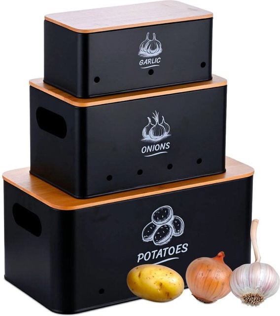 Relaxdays Aufbewahrungsboxen aus Metall in Schwarz, 3er Set, belüftet, B/T/H: 33 x 19 x 15 cm - Bild 1