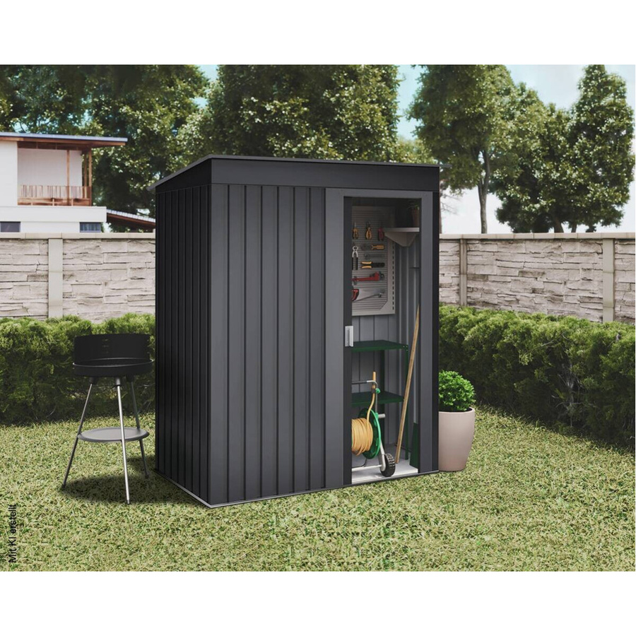 HOGGAR Gerätehaus Hede Metall in Anthrazit B/H/T: 162 x 181 x 86 cm - Bild 2