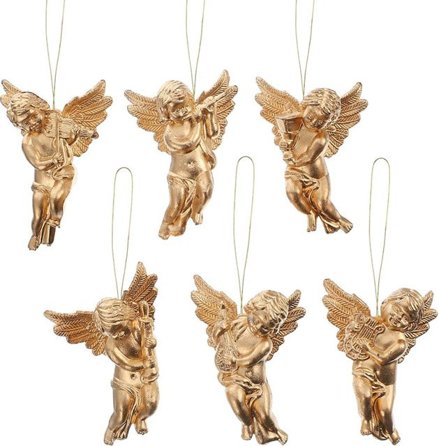 6er Set Goldene Weihnachtsengel als Hängende Baumdekoration für dein Zuhause und Partys - Bild 1