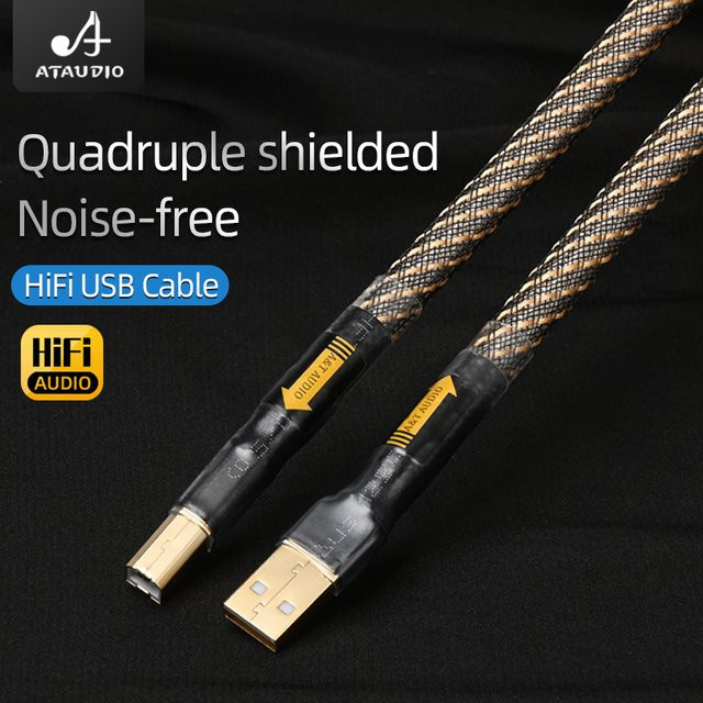ATAUDIO HiFi USB DAC Kabel aus versilbertem OFC für professionelle Audioanwendungen, Typ A-B, A-C, C-B oder C-C, Farbe Silber - Bild 1