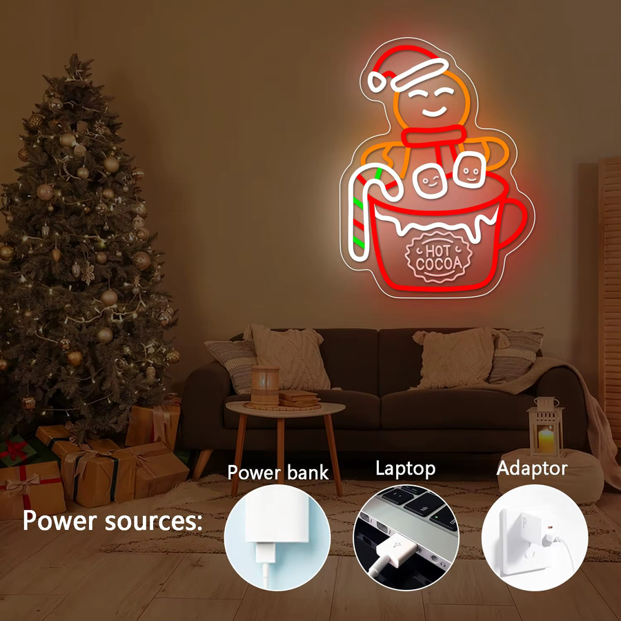 Dimmbares Gingerbread Man Hot Cocoa Neon Schild als mehrfarbige Weihnachtsbeleuchtung zur Wanddekoration - Bild 4