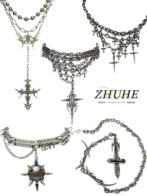 ZHUHE Schmuckset, Halsketten, Gothic-Kreuz, Edelstahl, Silber, Unisex - Bild 1