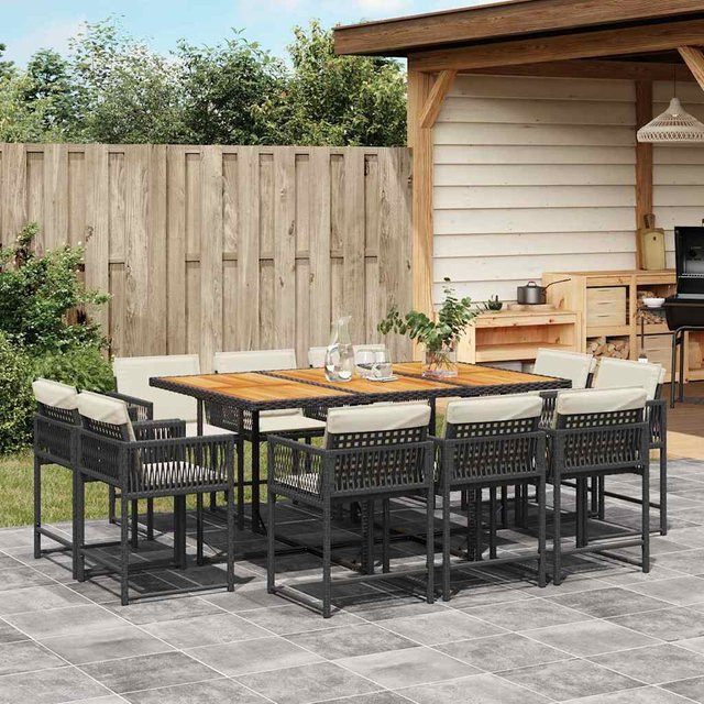 vidaXL 11-teilige Garten-Essgruppe aus PE-Rattan mit Kissen und Akazienholz in Schwarz und Braun - Bild 3