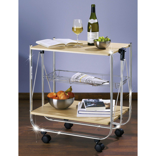 WENKO Servierwagen Deluxe aus MDF-Holzwerkstoff in Beige-Braun mit Rollen und klappbarer Platte, B/T/H: 70,0 x 68,0 x 40,6 cm - Bild 3