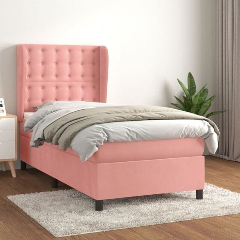 Vidaxl Boxspringbett mit Matratze in Rosa und Weiß aus Samt, Modernes Design, B/T/H: 200 x 80 x 118 cm - Bild 1
