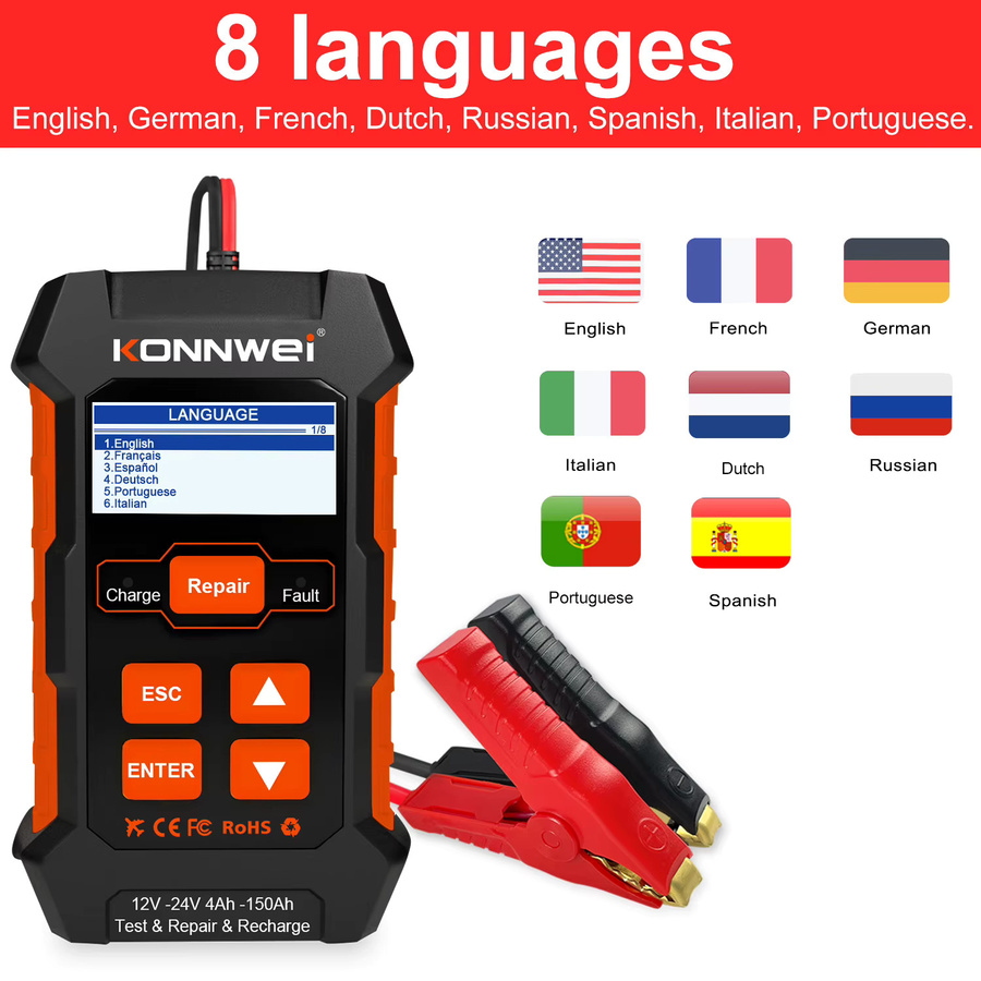 KONNWEI KW520 3-in-1 Multifunktionaler Autobatterietester und 12V Ladegerät für Blei-Säure, AGM und Lithium Batterien mit Pulsreparaturfunktion - Bild 6