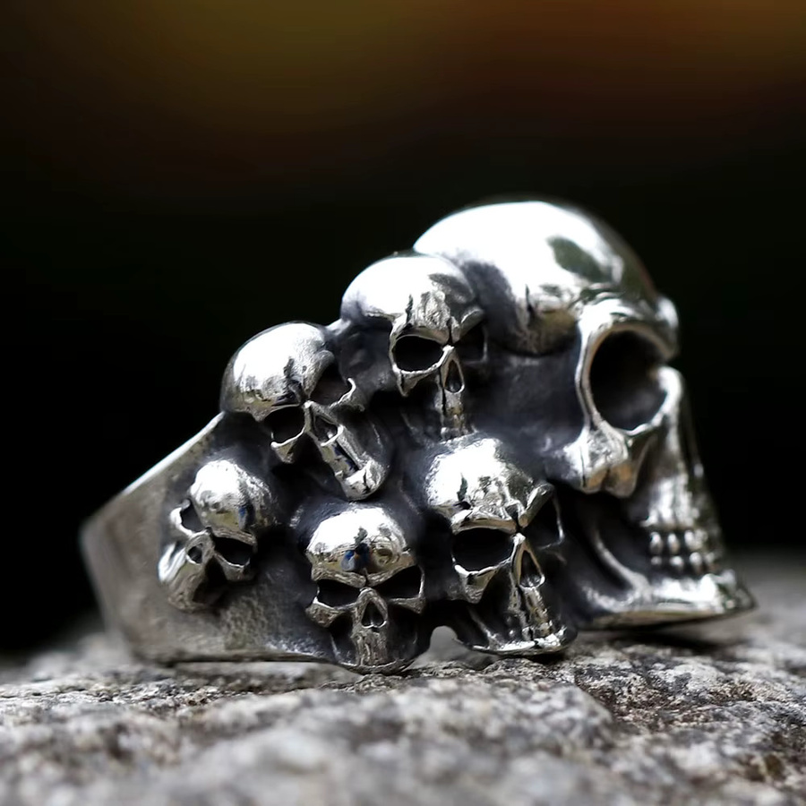 Ring Totenkopf, Edelstahl, Silber, Vintage, Herren - Bild 2