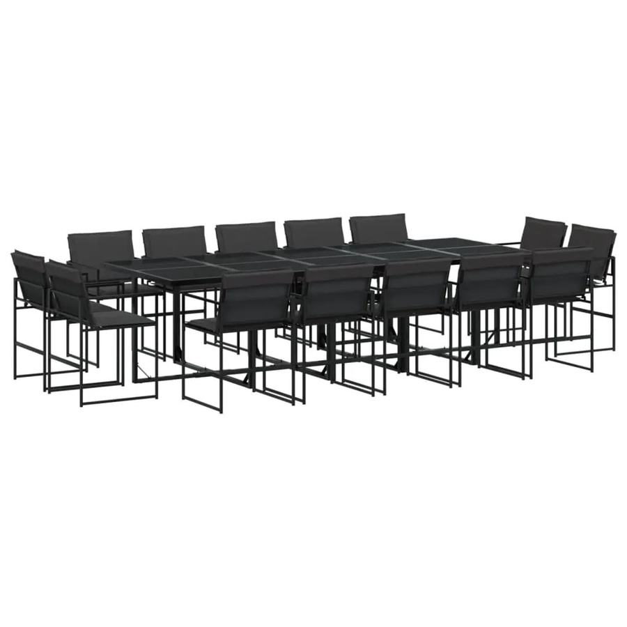 vidaXL 15-teilige Garten-Essgruppe in Schwarz mit Textilene und Kissen aus pulverbeschichtetem Stahl und gehärtetem Glas - Bild 2