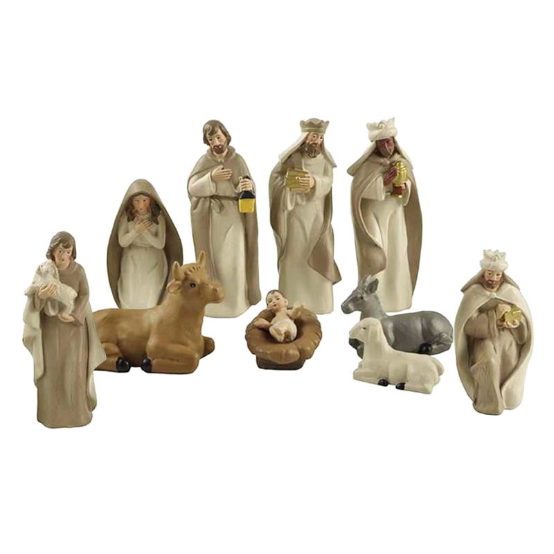 Kesoto Krippen Figurenset mit heiliger Familie aus Kunstharz, 10 Stück, beige, klassisch - Bild 3