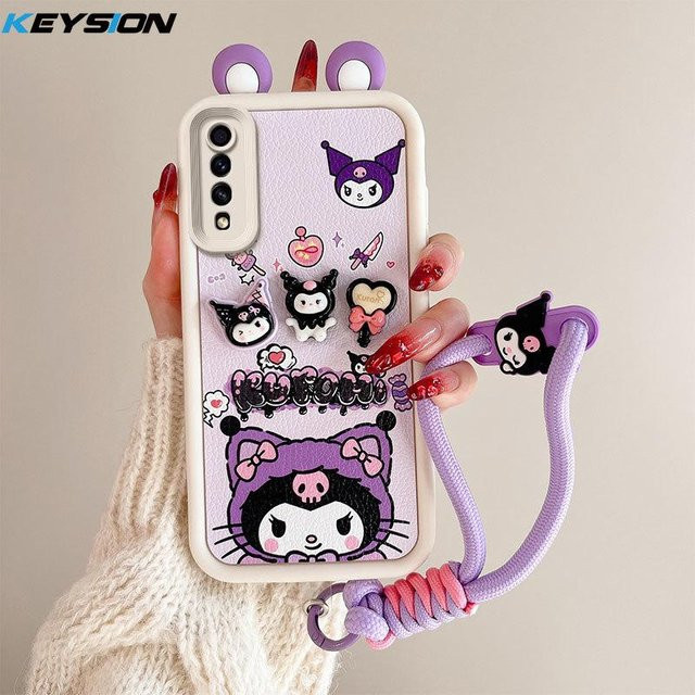 KEYSION 3D Cartoon Handyhülle mit Ohr und Armband für Samsung Galaxy A50, A50S und A30S aus weichem Silikon, Stoßfest, Farbe: Lila - Bild 1