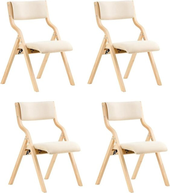 SoBuy 4er Set Klappstühle Esszimmerstuhl Polsterstuhl mit Lehne aus Birkenholz in Beige FST40-Wx4, B/T/H: 45 x 40 x 80 cm - Bild 1