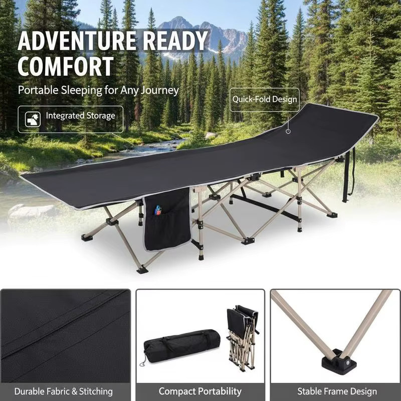 Faltbares Campingbett Schwarz Wetterfestes Feldbett mit Tragetasche für Outdoor Angeln und Garten B/T/H: 190 x 68 x 52 cm - Bild 6